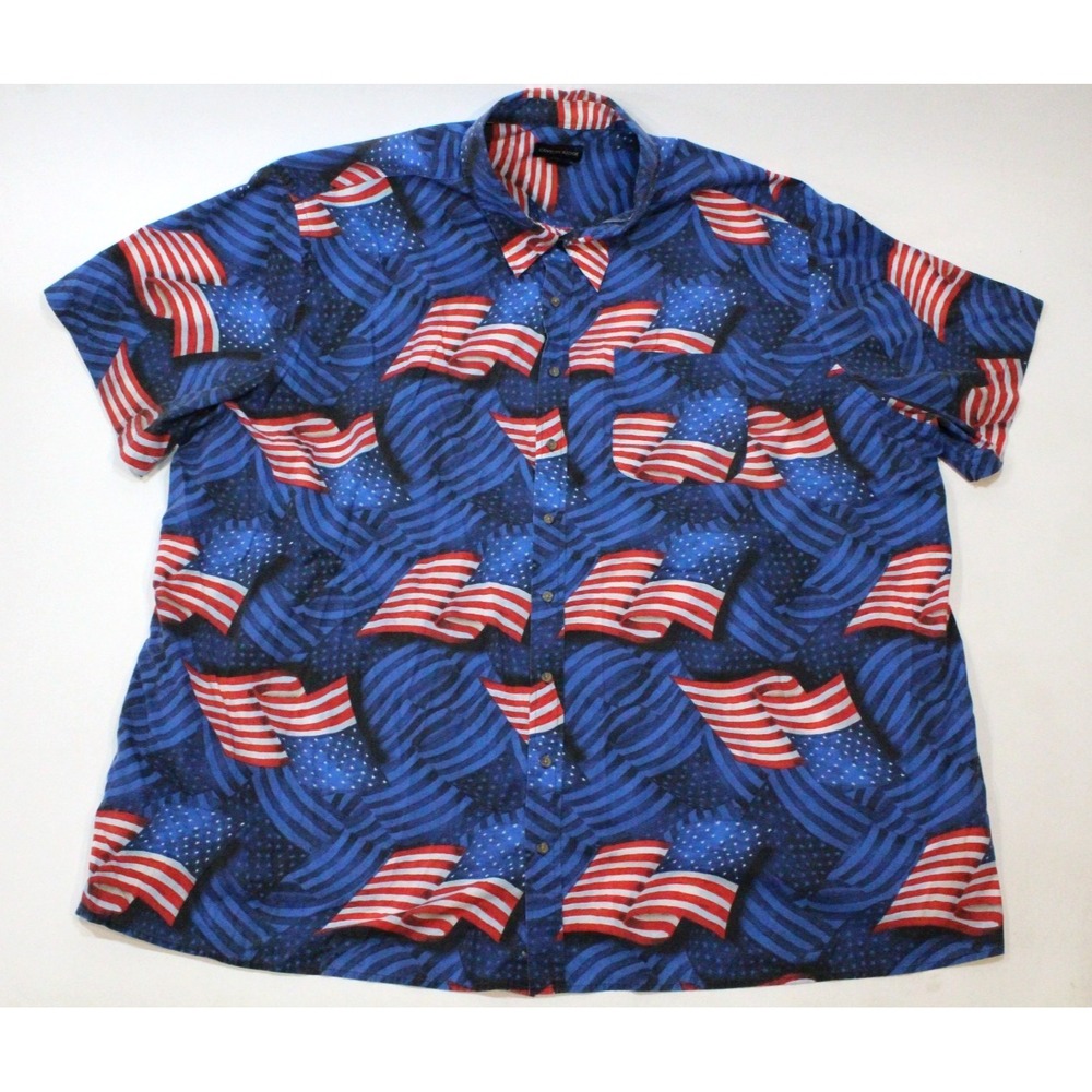 Canyon Ridge Shirt Men's 5XL Hawaiian Button Up Short Sleeve American‎ Flags